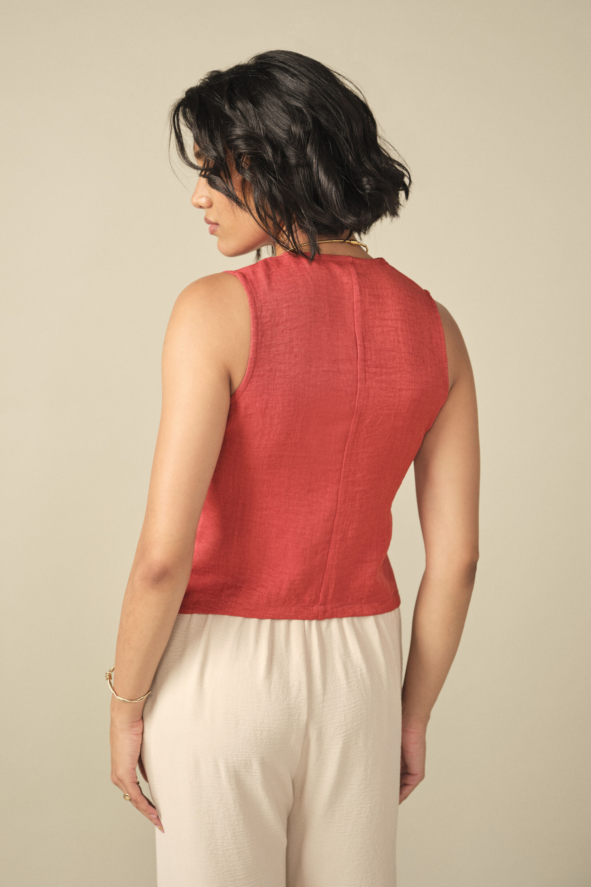 Floral Embroidered Waistcoat in Rust, Rust, image 6